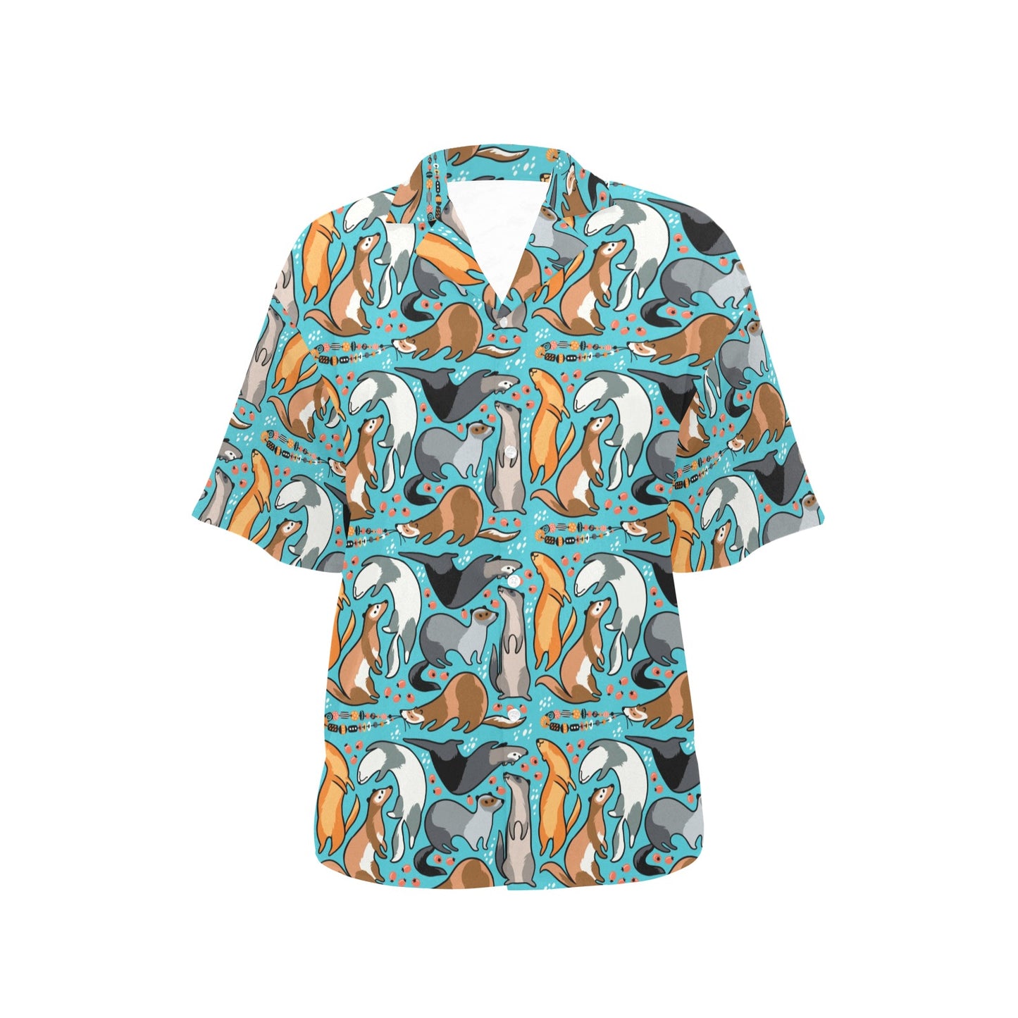 Ferret Pattern Print Design 03 Women's Hawaiian Shirt