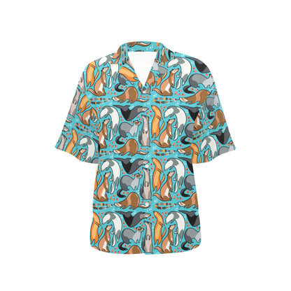 Ferret Pattern Print Design 03 Women's Hawaiian Shirt