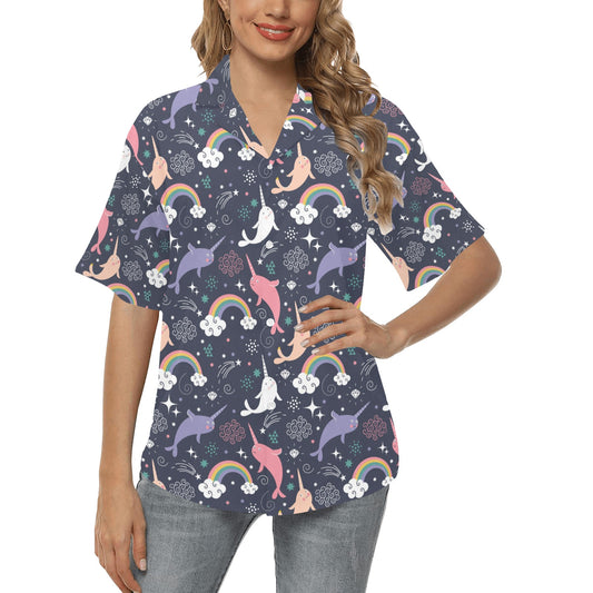 Narwhal Pattern Print Design 01 Women's Hawaiian Shirt