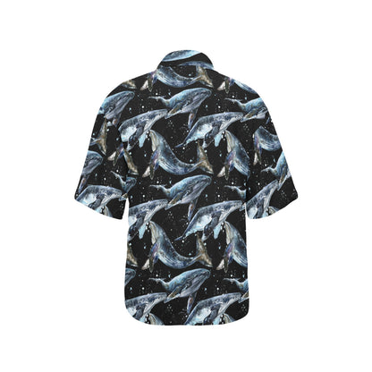 Humpback Whale Pattern Print Design 01 Women's Hawaiian Shirt