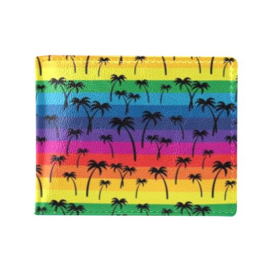 Palm Tree Rainbow Themed Print Men's ID Card Wallet