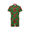 Red Hibiscus Embroidered Pattern Print Design HB032 Men's Romper