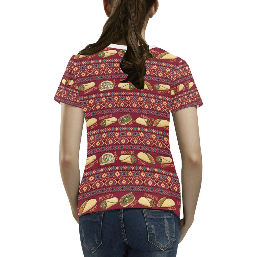 Burrito Taco Print Design LKS302 Women's  T-shirt