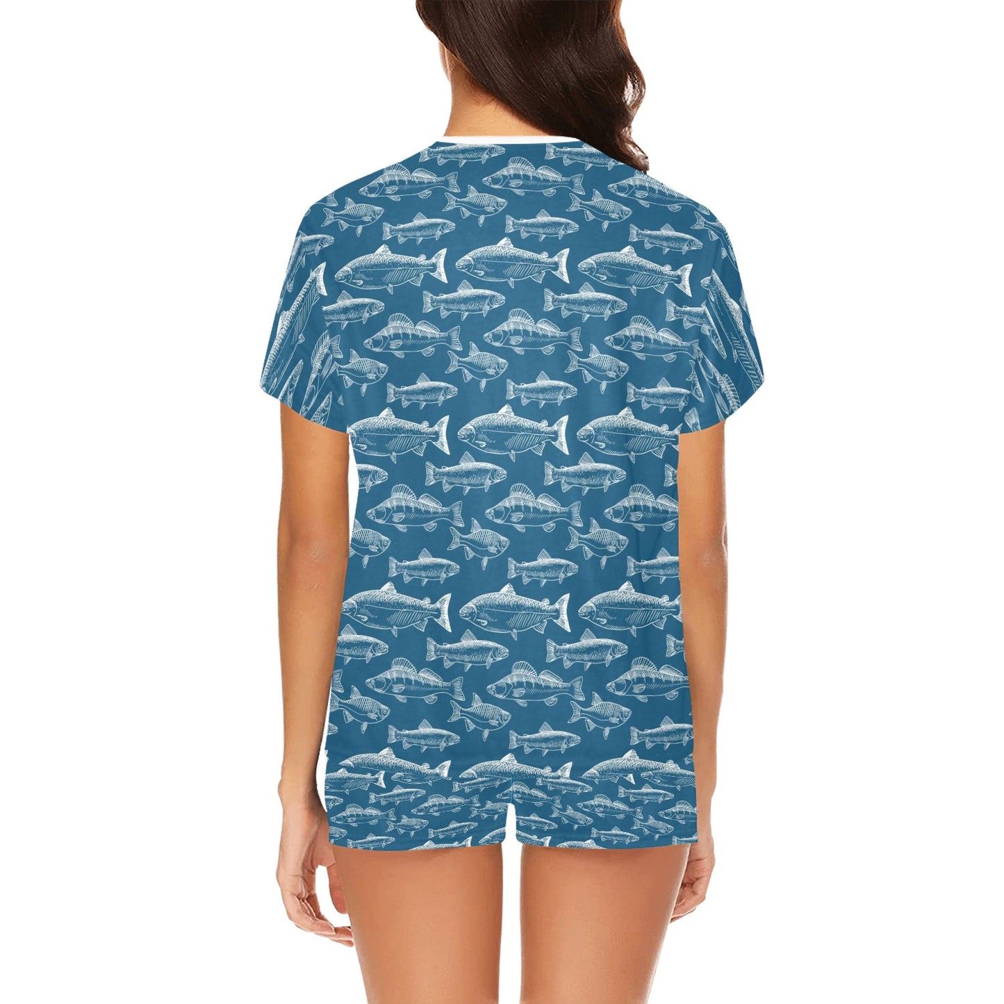 Salmon Fish Print Design LKS301 Women's Short Pajama Set