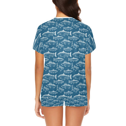 Salmon Fish Print Design LKS301 Women's Short Pajama Set