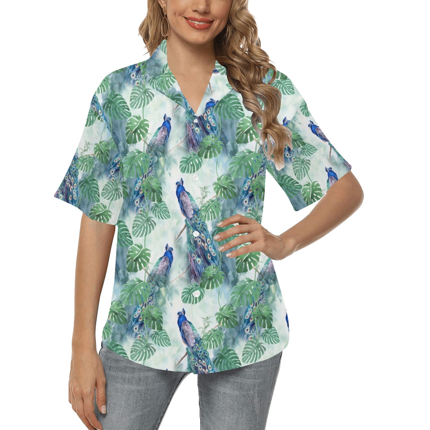 Peacock Pattern Print Design A02 Women's Hawaiian Shirt