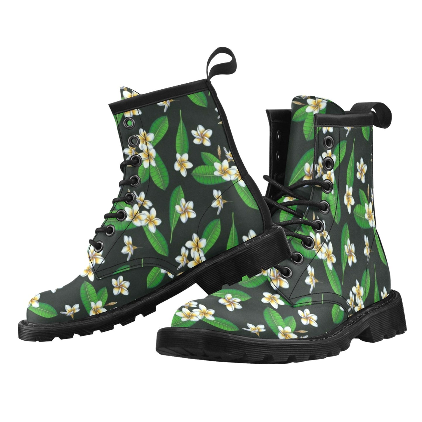 White Plumeria Pattern Print Design PM023 Women's Boots