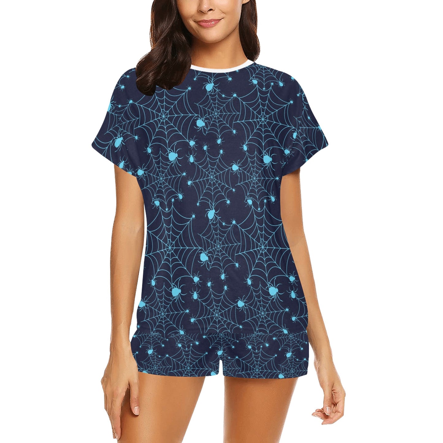 Spider Web Blue Print Design LKS304 Women's Short Pajama Set