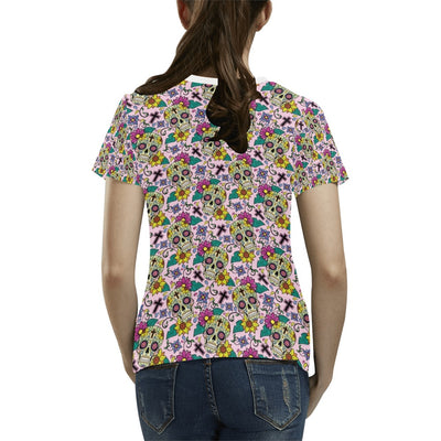 Sugar Skull Print Design LKS307 Women's  T-shirt