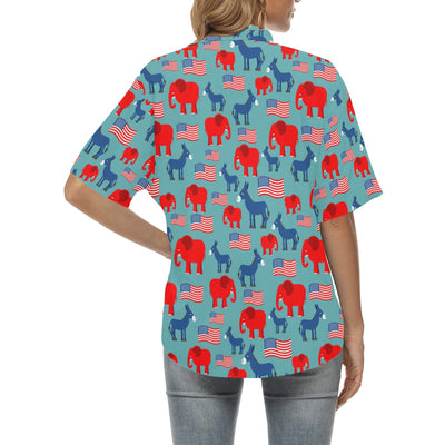 Donkey Red Elephant Pattern Print Design 03 Women's Hawaiian Shirt