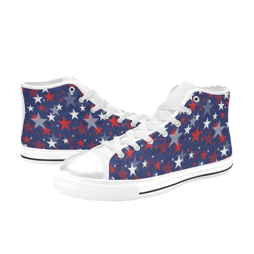 Star Print Design LKS304 High Top Women's White Shoes