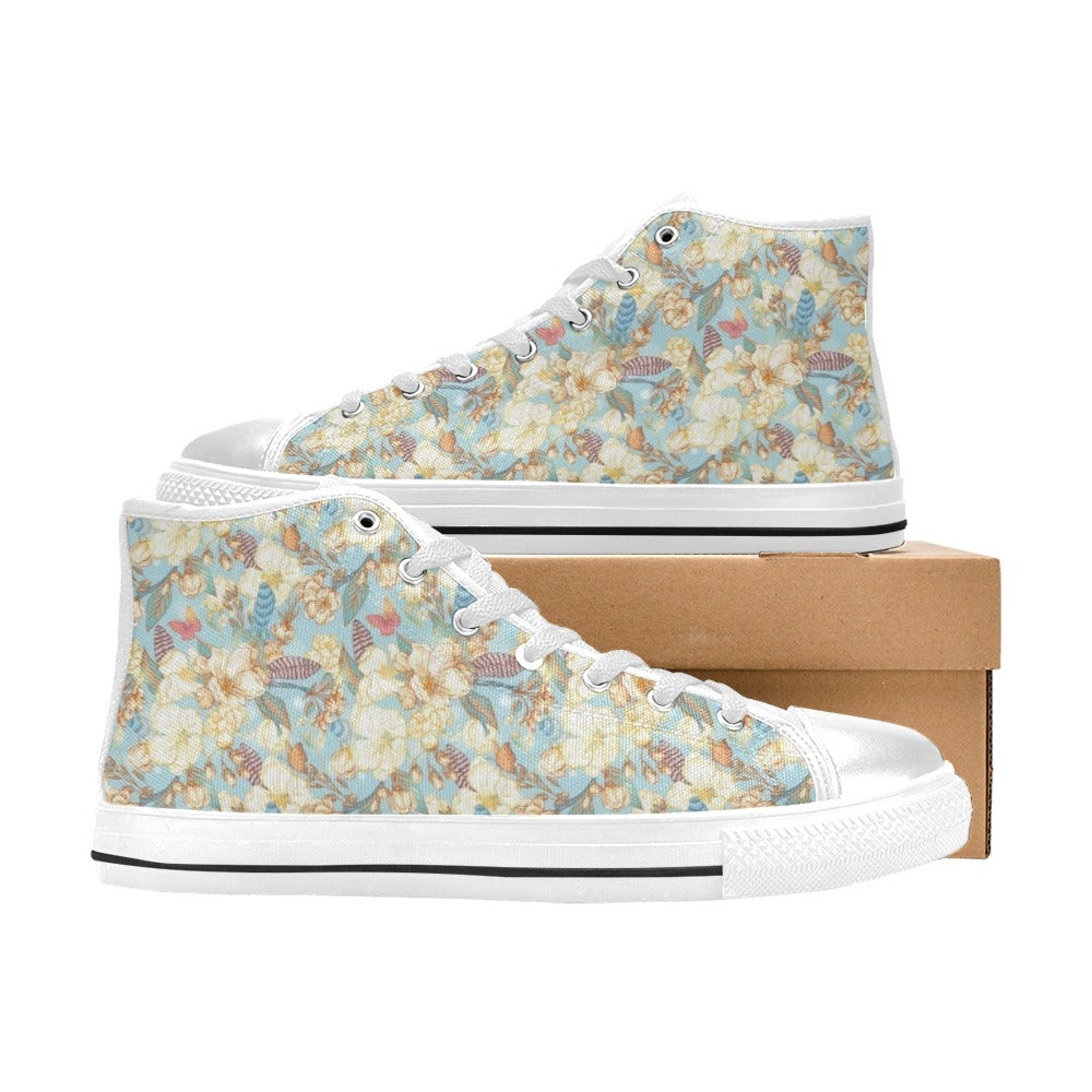 Summer Floral Print Design LKS302 High Top Women's White Shoes