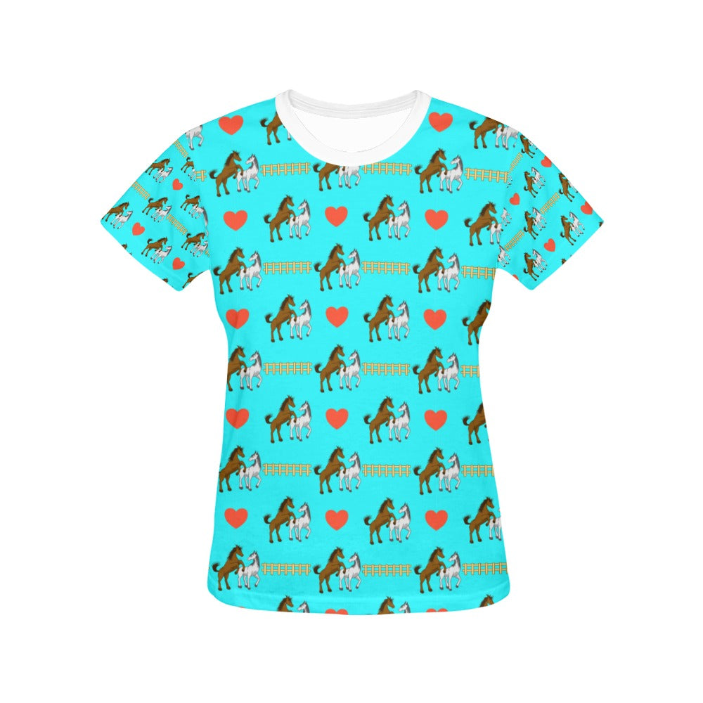 Horse Couple Love Print Design LKS309 Women's  T-shirt