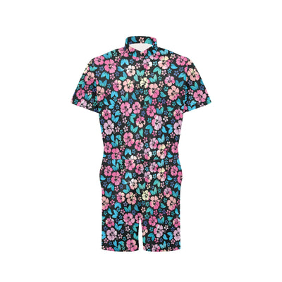 Pink Hibiscus Hawaiian Flower Men's Romper