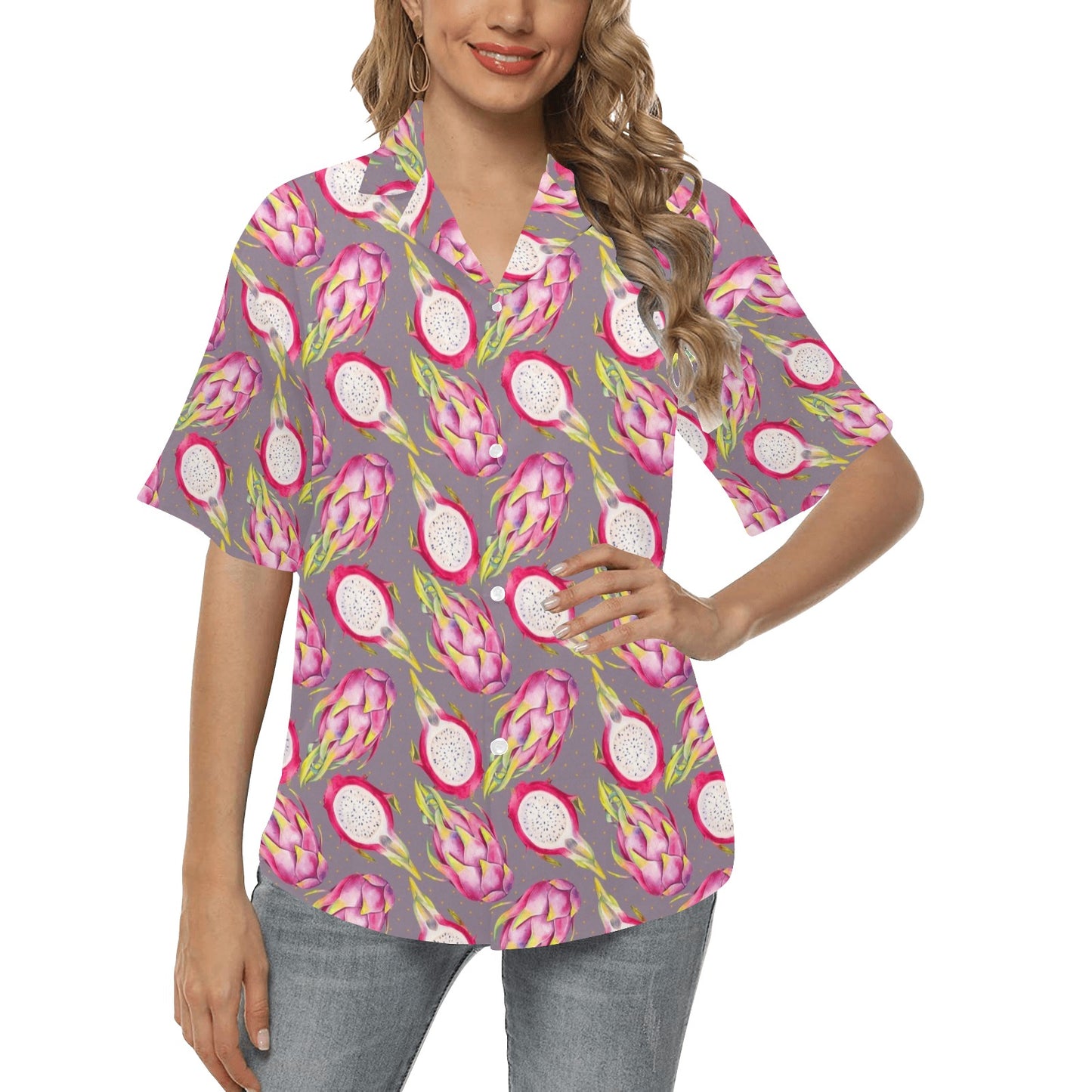 Dragonfruit Pattern Print Design DF03 Women's Hawaiian Shirt