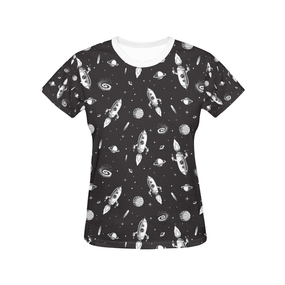 Space Rocket Print Design LKS303 Women's  T-shirt