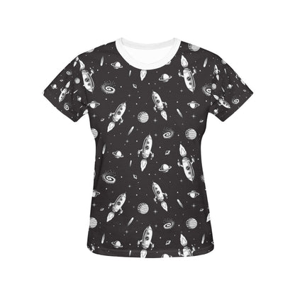 Space Rocket Print Design LKS303 Women's  T-shirt