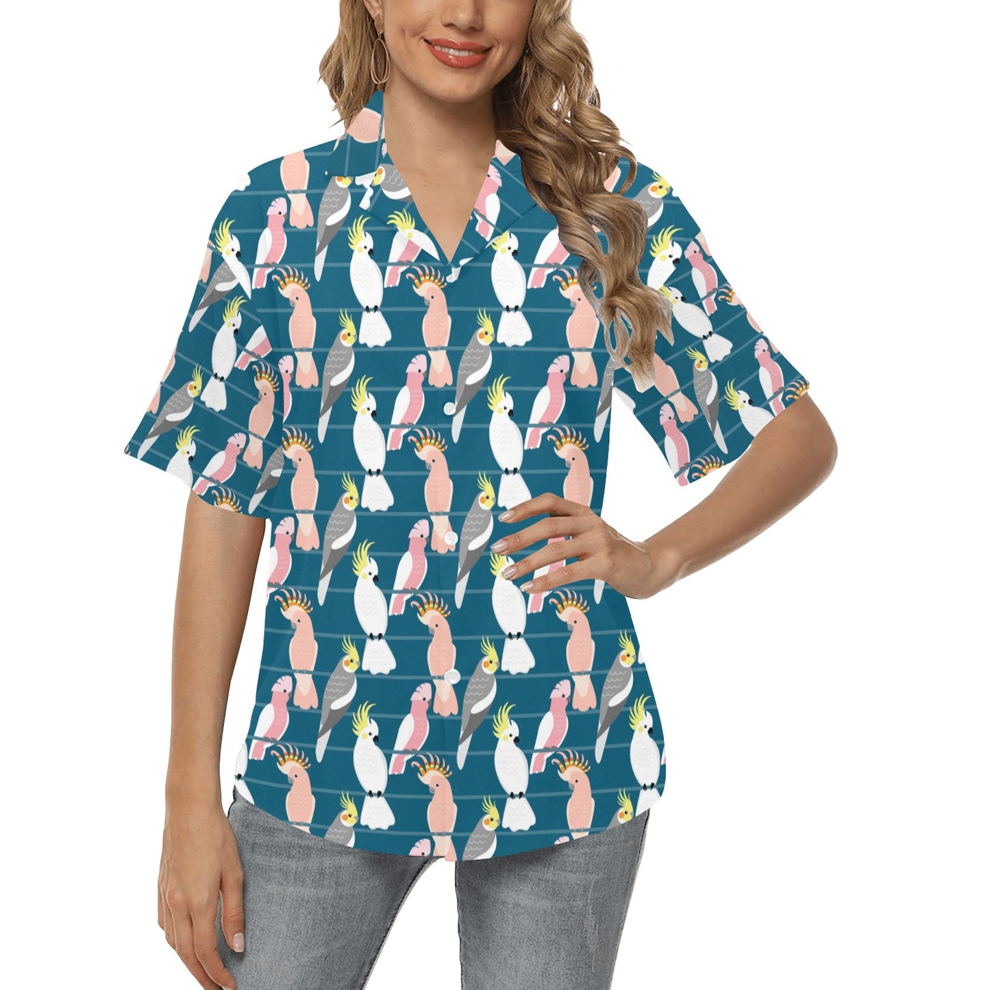 Cockatoo Print Design LKS401 Women's Hawaiian Shirt
