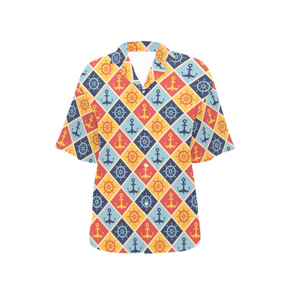 Nautical Pattern Design Themed Print Women's Hawaiian Shirt