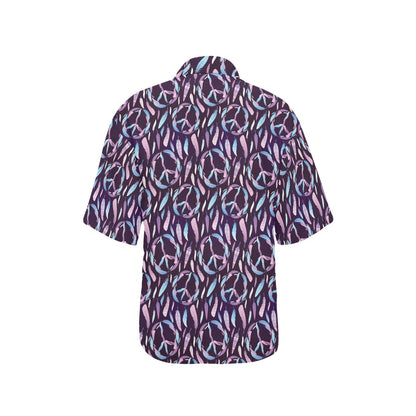 Peace Sign Feather Design Print Women's Hawaiian Shirt