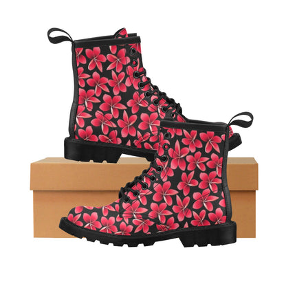 Red Plumeria Pattern Print Design PM025 Women's Boots