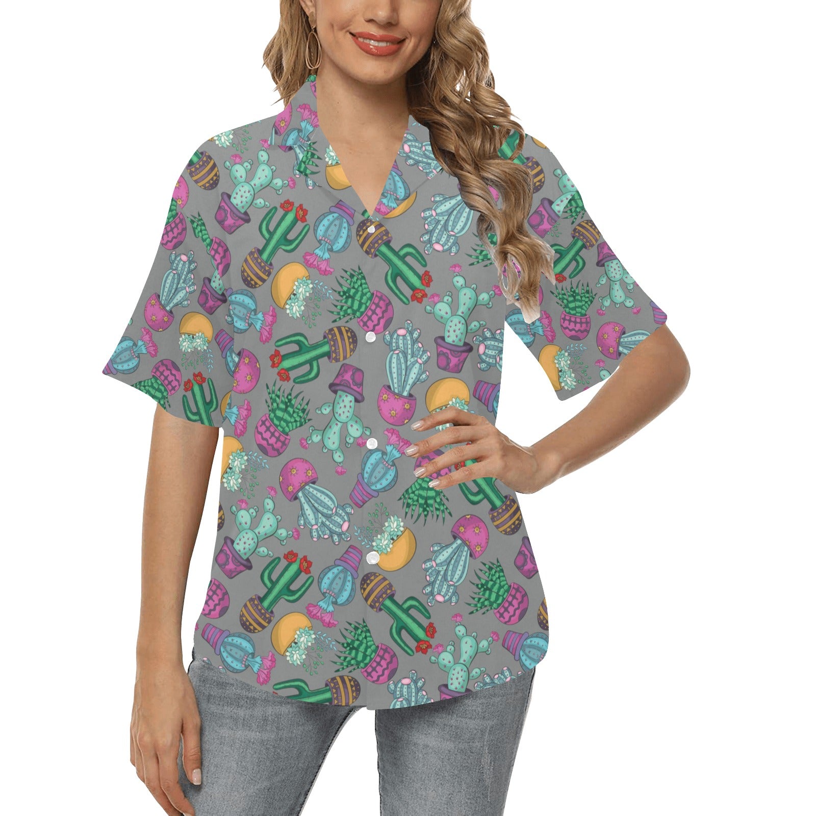 Cactus Colorful Print Pattern Women's Hawaiian Shirt