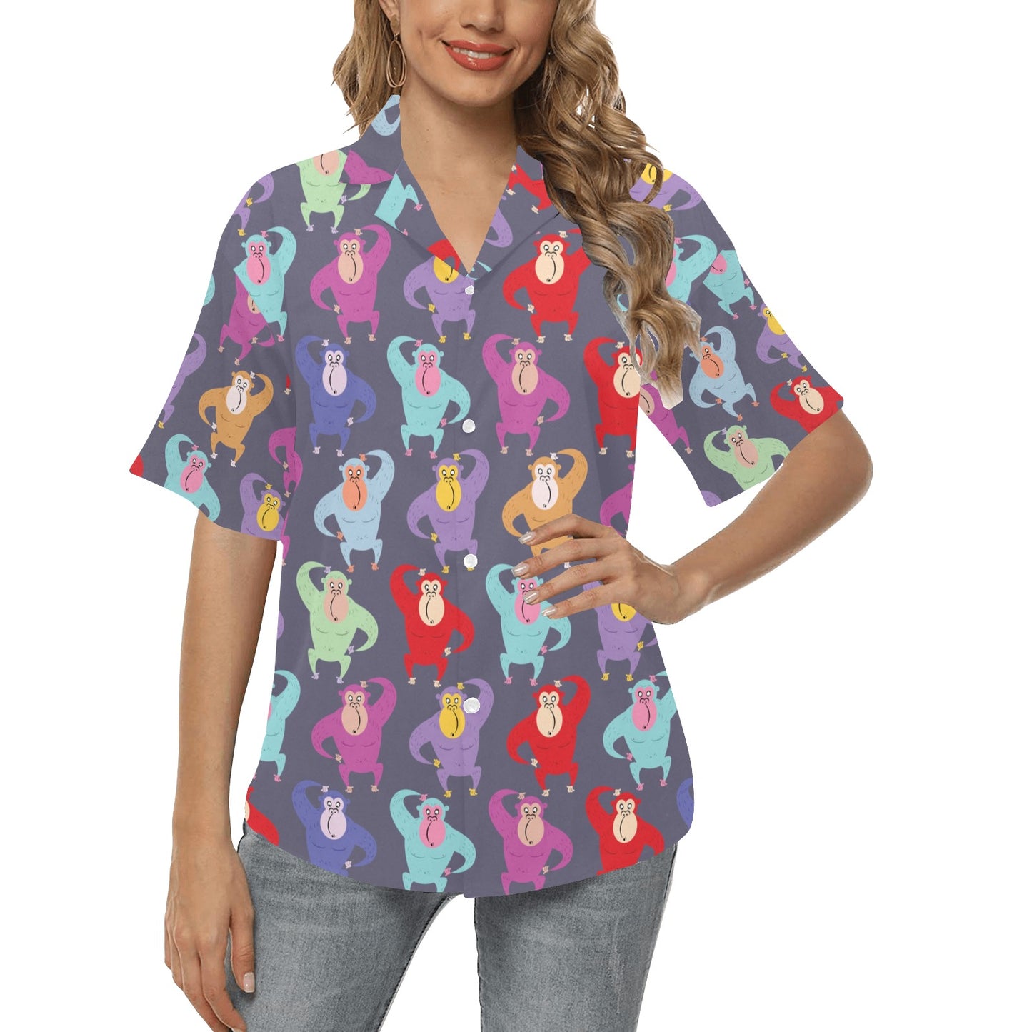 Chimpanzee Pattern Print Design 03 Women's Hawaiian Shirt