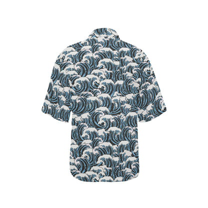 Surf Wave Pattern Print Women's Hawaiian Shirt