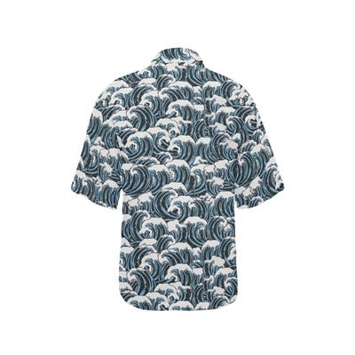 Surf Wave Pattern Print Women's Hawaiian Shirt