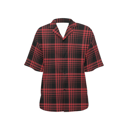 Tartan Red Black Print Design LKS303 Women's Hawaiian Shirt