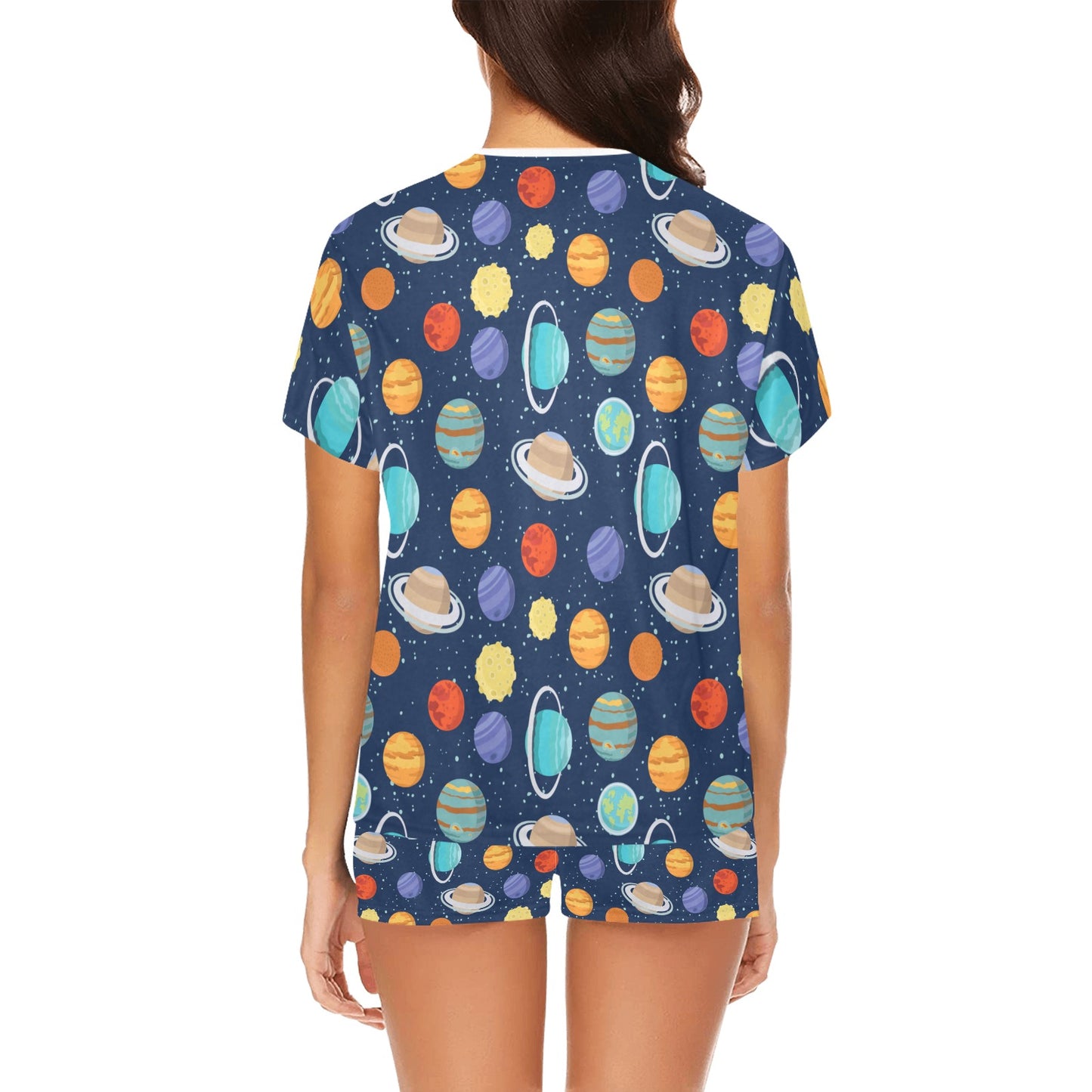 Planet With Star Print Design LKS303 Women's Short Pajama Set