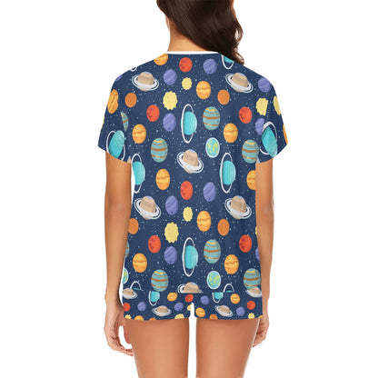 Planet With Star Print Design LKS303 Women's Short Pajama Set