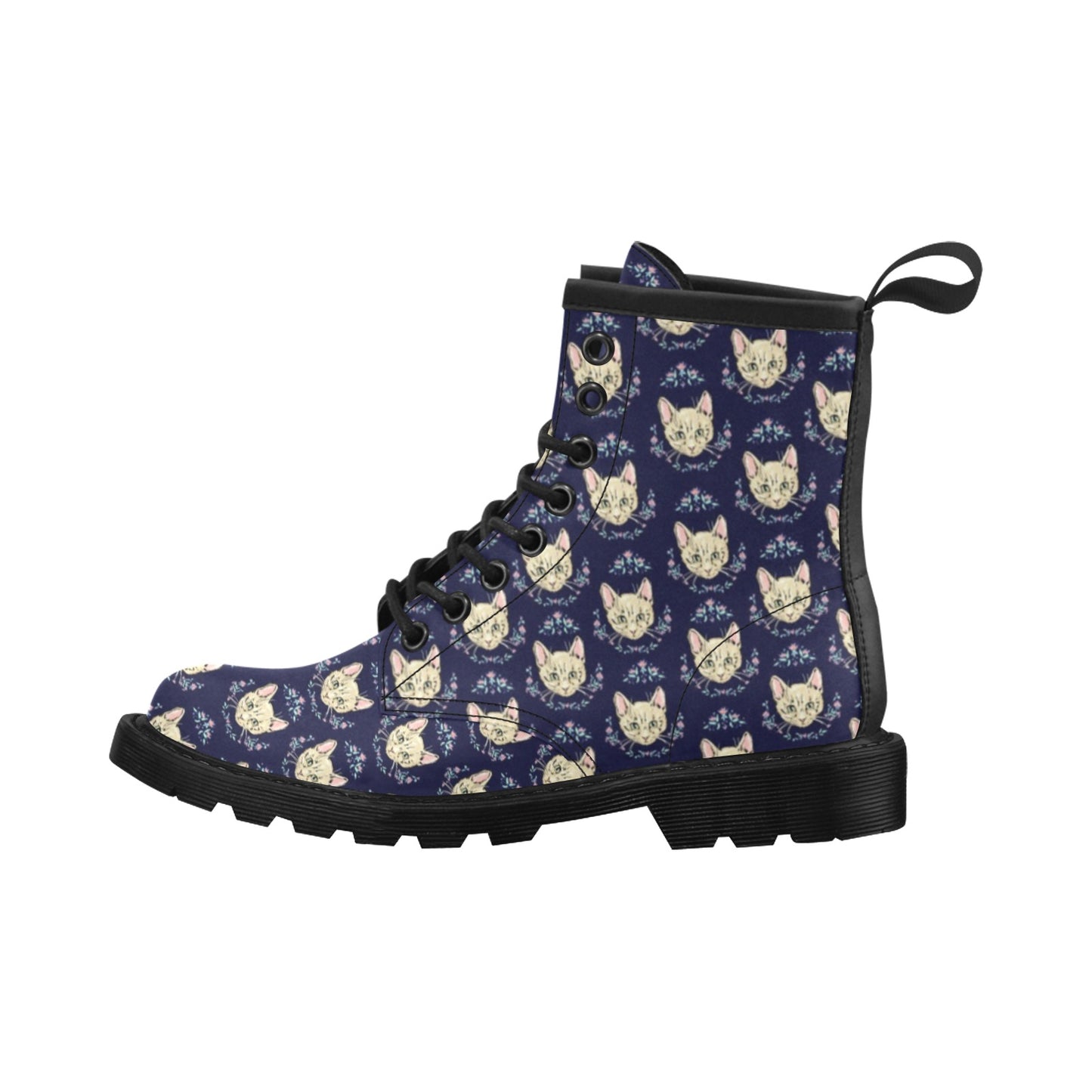 Cat Head with flower Print Pattern Women's Boots