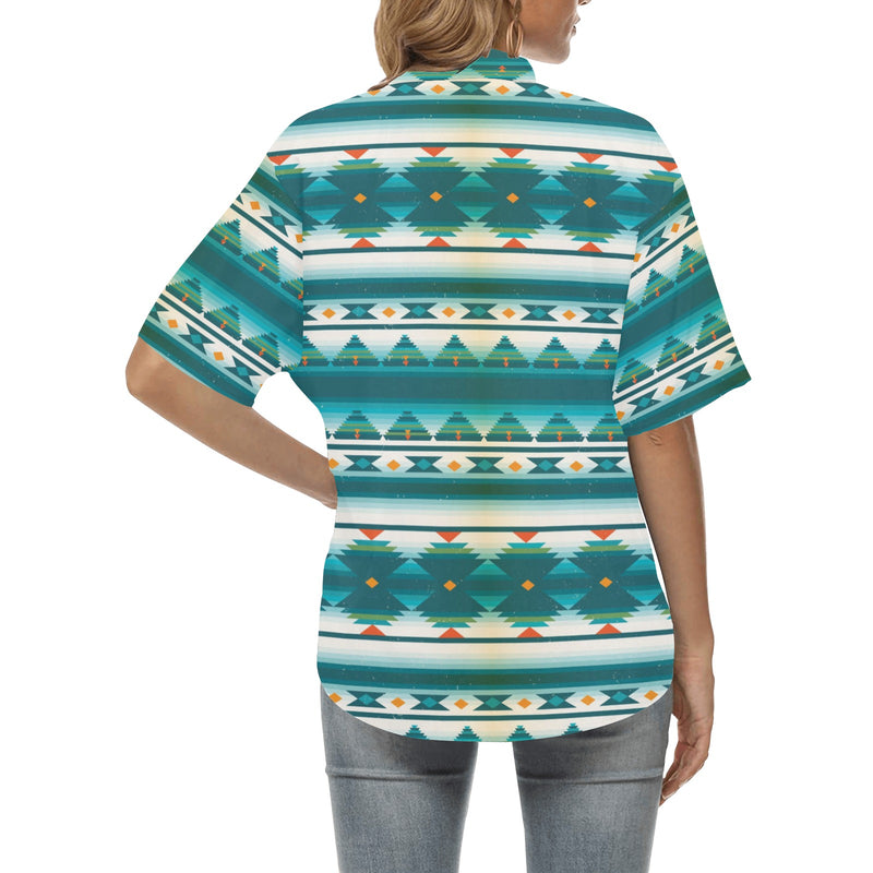 Blue Tribal Aztec Women's Hawaiian Shirt