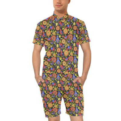 Steampunk Bird Design Themed Print Men's Romper