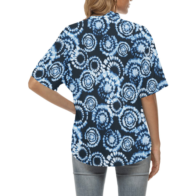 Tie Dye Dark Blue Print Design LKS306 Women's Hawaiian Shirt