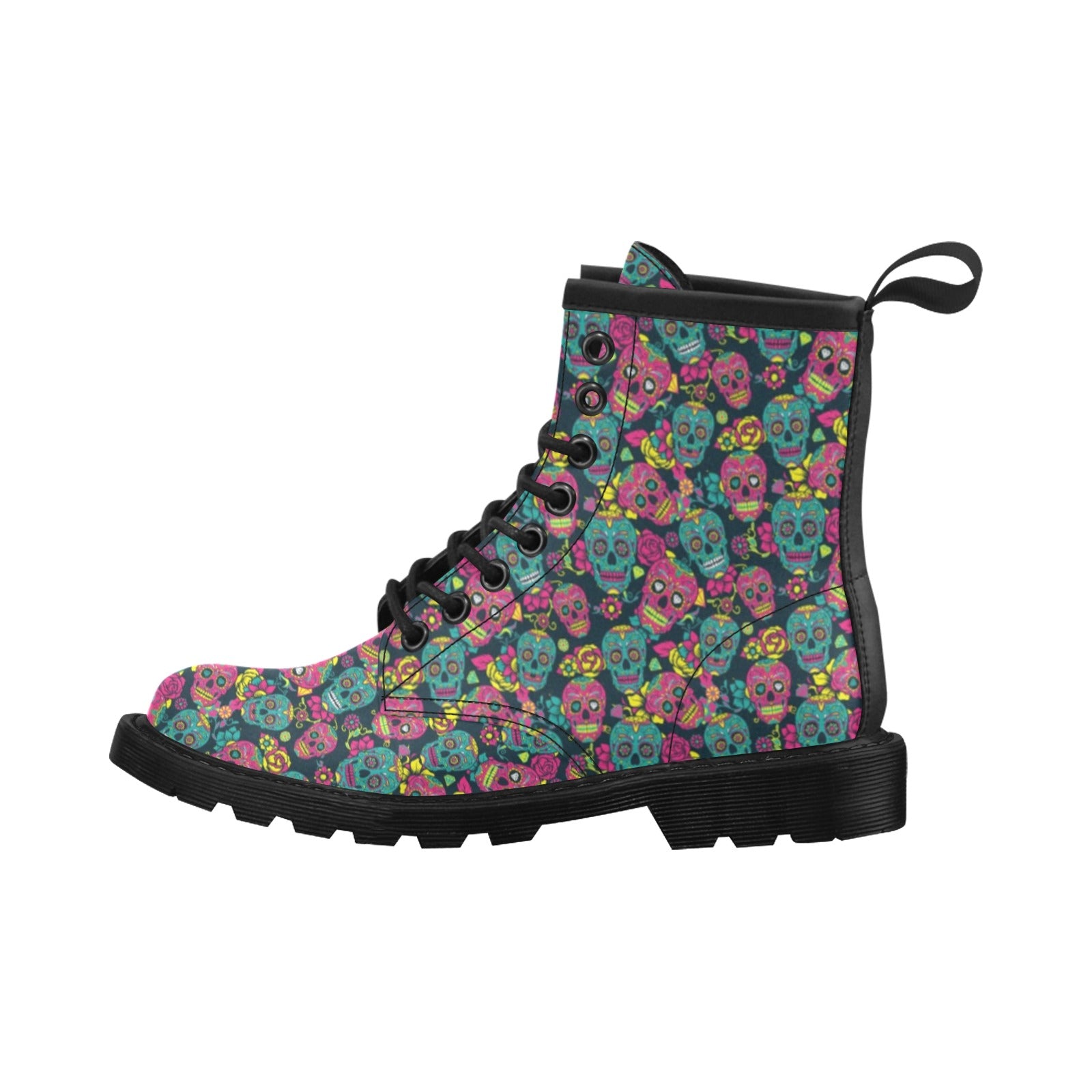 Sugar Skull Floral Design Themed Print Women's Boots