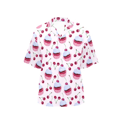 Cherry Cupcake Pink Pattern Women's Hawaiian Shirt