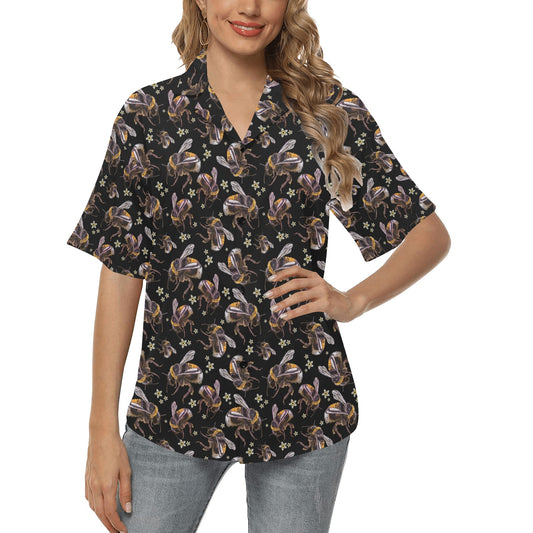 Bee Pattern Print Design 04 Women's Hawaiian Shirt