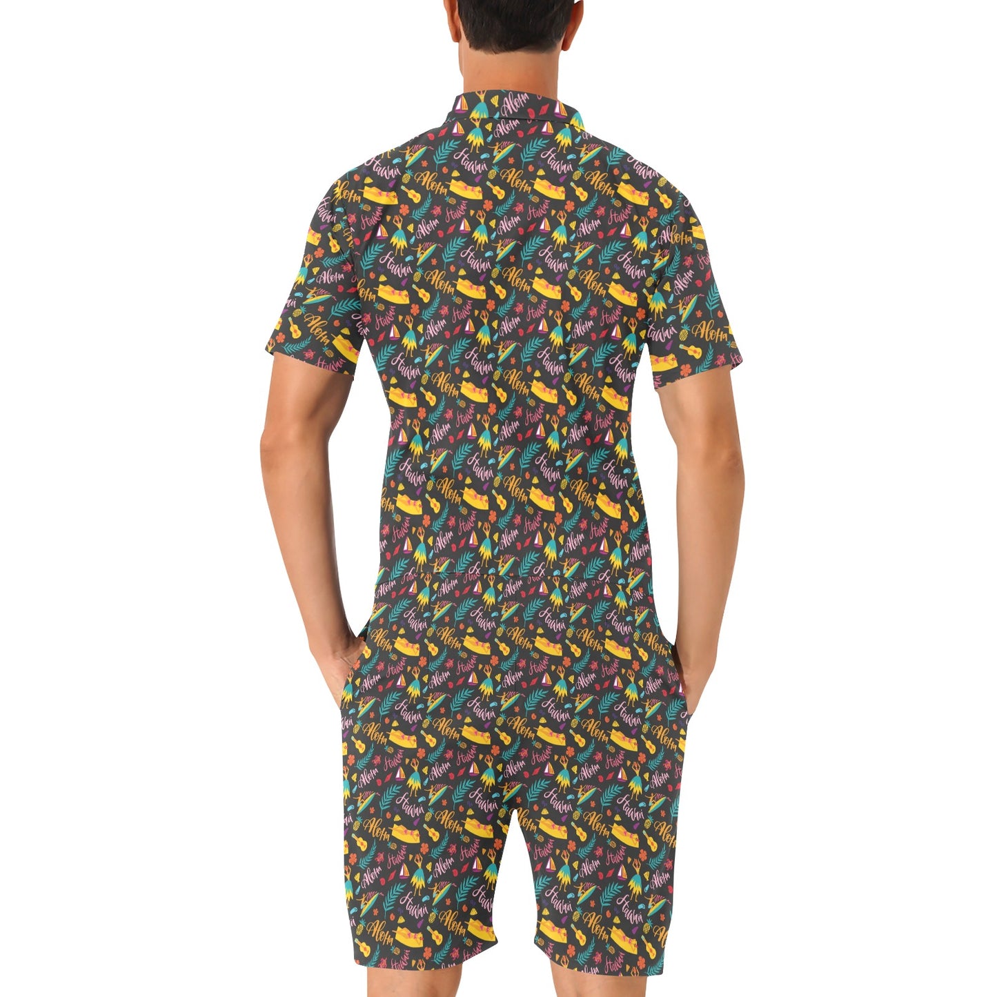 Aloha Hawaii Summer Design Themed Print Men's Romper