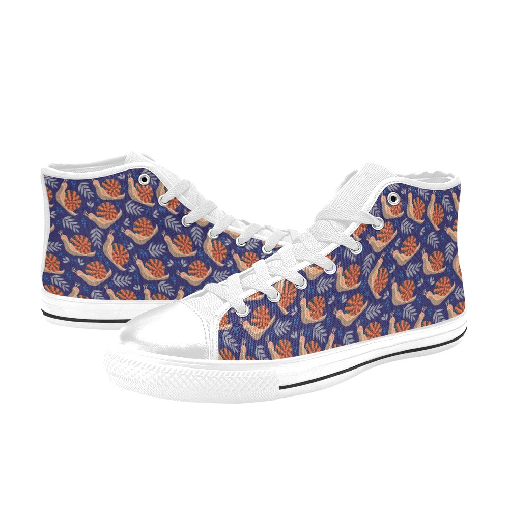 Snail Print Design LKS401 High Top Women's White Shoes