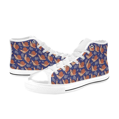 Snail Print Design LKS401 High Top Women's White Shoes