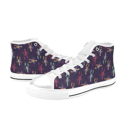 Lobster Print Design LKS402 High Top Women's White Shoes