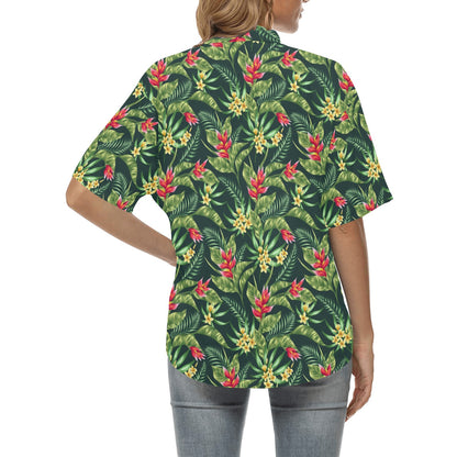 Tropical Folower Red Heliconia Print Women's Hawaiian Shirt