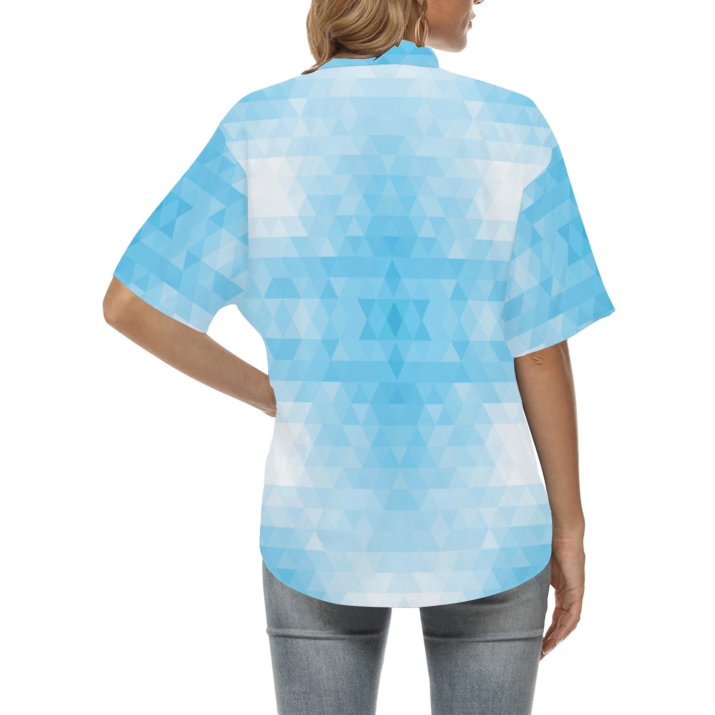 Geometric Blue Pattern Print Design 01 Women's Hawaiian Shirt