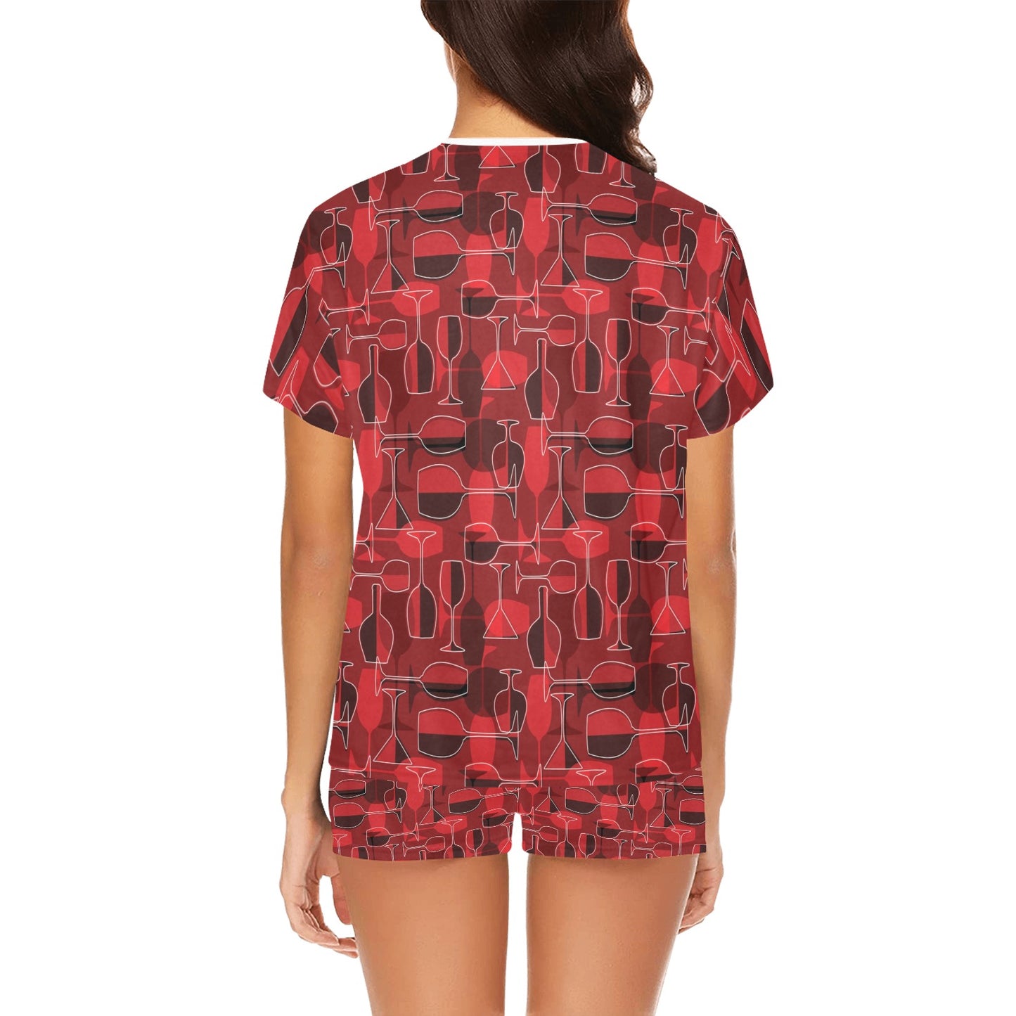 Wine Glass Print Design LKS301 Women's Short Pajama Set