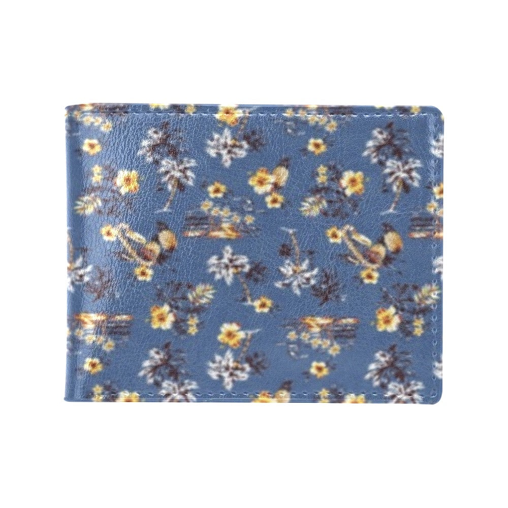 Hawaiian Flower Blue Print Men's ID Card Wallet