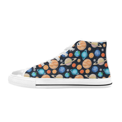Planet Colorful Print Design LKS301 High Top Women's White Shoes