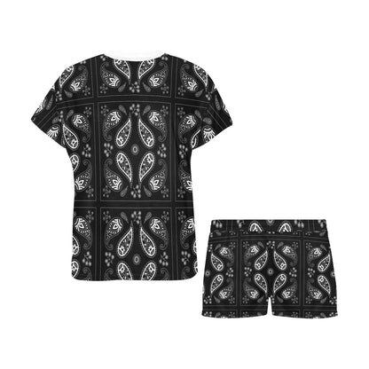 Bandana Paisley Black Print Design LKS308 Women's Short Pajama Set