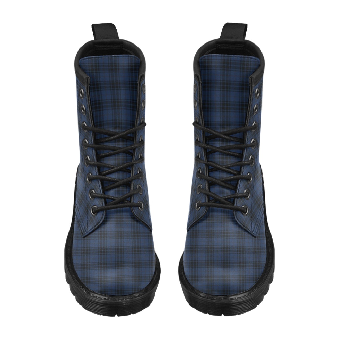 Navy Blue Tartan Plaid Pattern Women's Boots